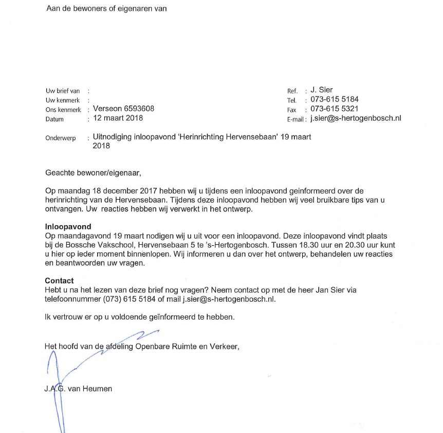 Uitnodiging inloopavond 'Herinrichting Hervensebaan' 19 maart aanstaande